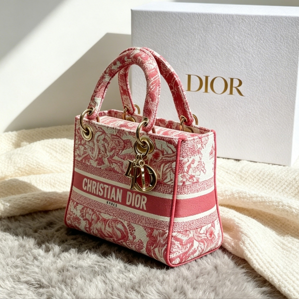 Medium Lady Dior Bag Pink Toile - Picture 5 of 7
